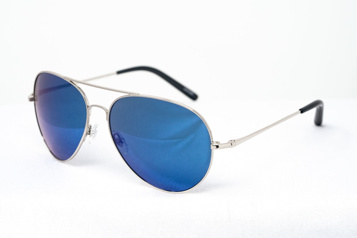 Blue reflective aviator shops sunglasses