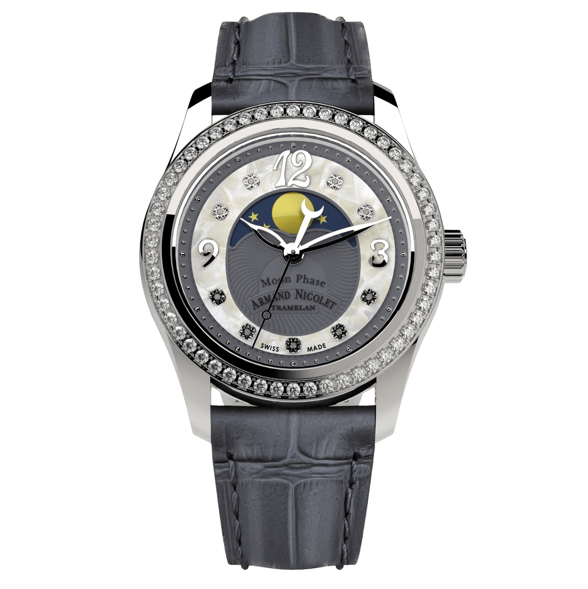 Armand Nicolet Ladies Watch M03 3 Moon Phase Grey Diamond A151TAA