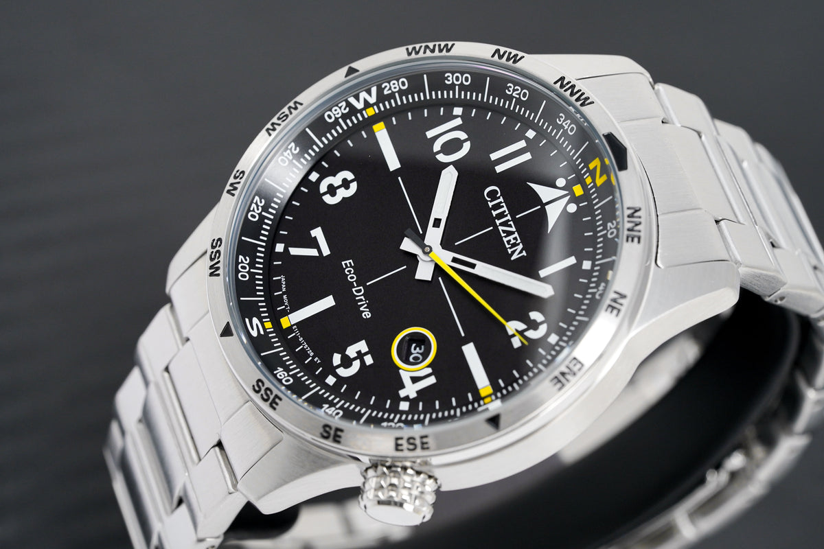 Citizen Men\'s Watch Watches Crystals – & Eco-Drive Black Aviator BM7550-87E