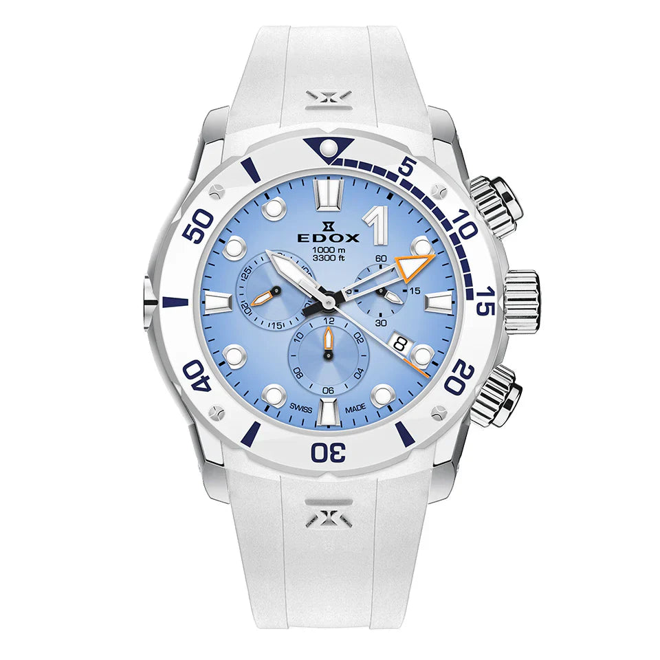 Edox CO-1 Chronograph Men's White Blue Watch 10242-TINB-BUICDNO