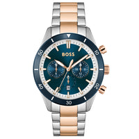 Thumbnail for Boss Men's Watch Chronograph Santiago Blue/Rose Gold 1513937