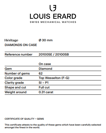 Louis Erard Heritage Automatic Diamond Grey Dial Ladies Watch  20100AA13.BMA17