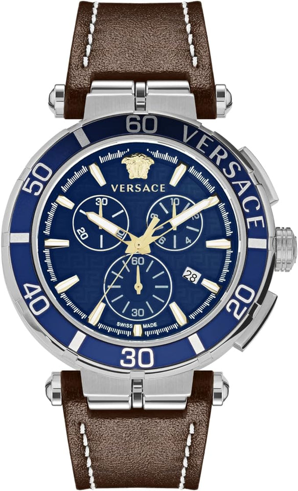 Versace Men's Watch 45mm Greca Chronograph Blue VE3L00122 – Watches &  Crystals