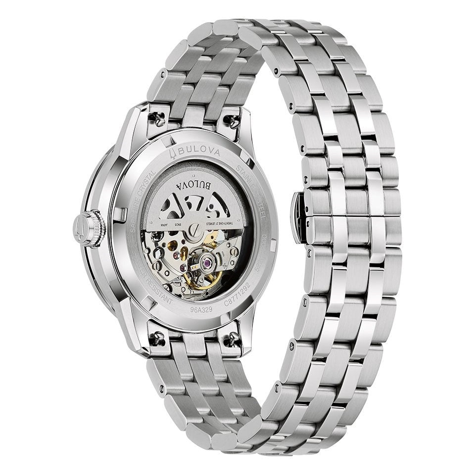 Bulova Men's Automatic Skeleton Watch 40mm Sutton Green Silver