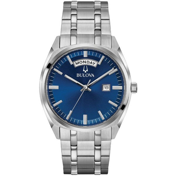 Bulova Men's Quartz Day Date Watch 39mm Classic Blue Silver