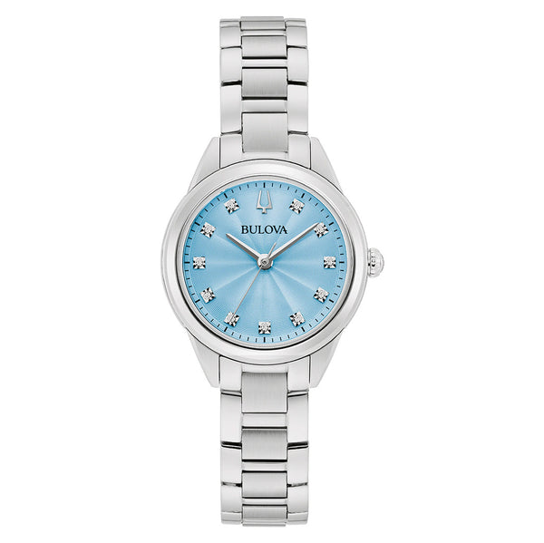 Bulova Ladies' Quartz Watch 28mm Sutton Light Blue Diamond
