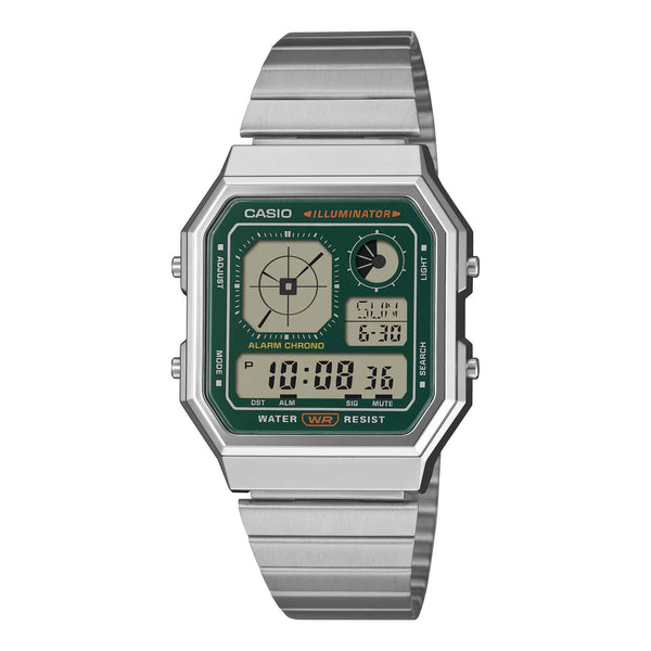 Casio Unisex Digital Watch 34mm Retro Vintage Silver Green