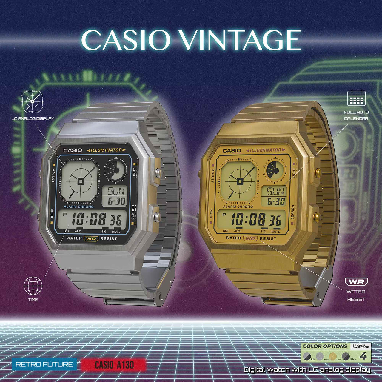 Casio Unisex Digital Watch 34mm Retro Vintage Gold