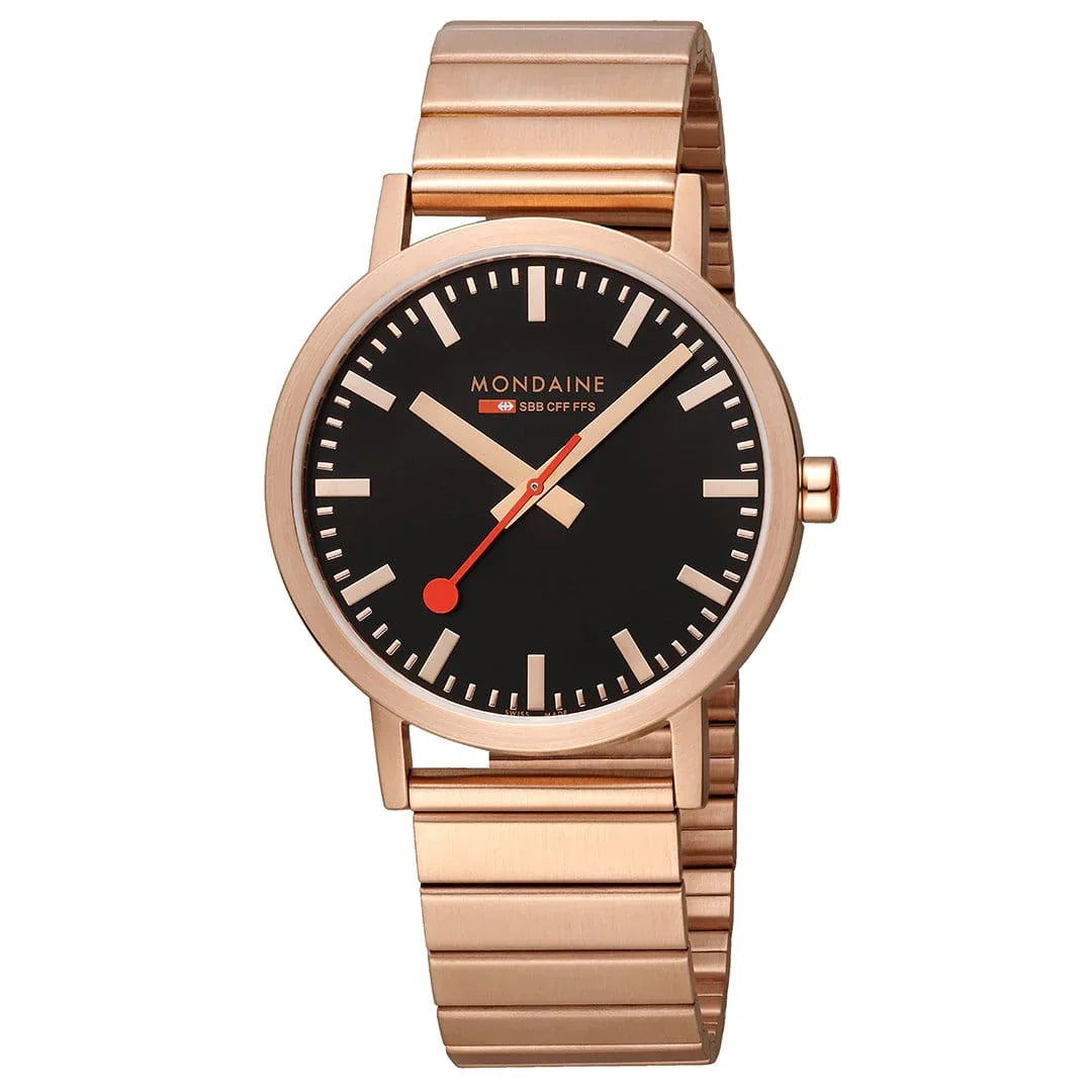 Mondaine Watch Classic Black Rose Gold