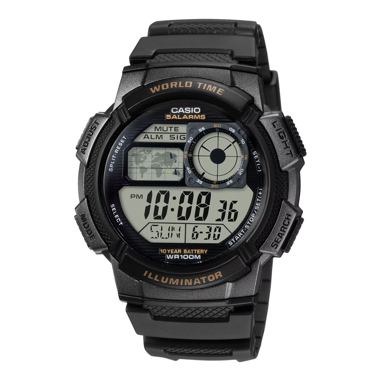 Casio Men's Quartz Digital Watch 45mm World Time Black