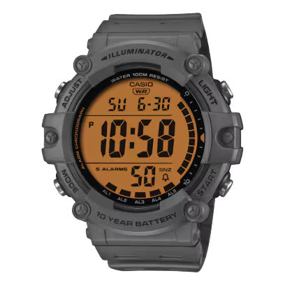 Casio Men's Digital Watch 51mm Grey Orange