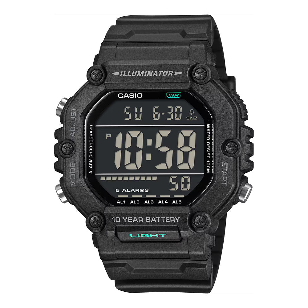 Casio Men's Digital Watch 50mm Extra Long Strap Black