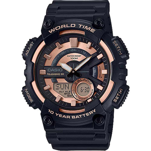 Casio Men's Analogue Digital Watch 48mm Black Rose Gold