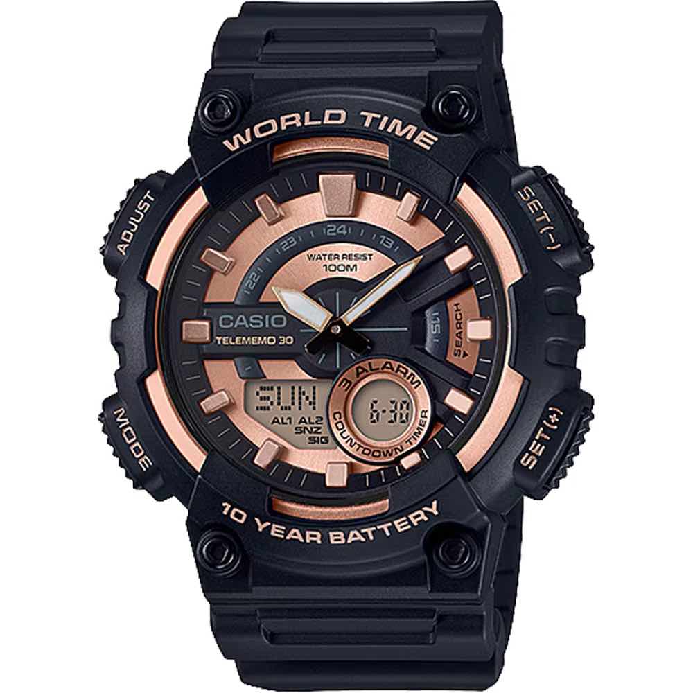 Casio Men's Analogue Digital Watch 48mm Black Rose Gold