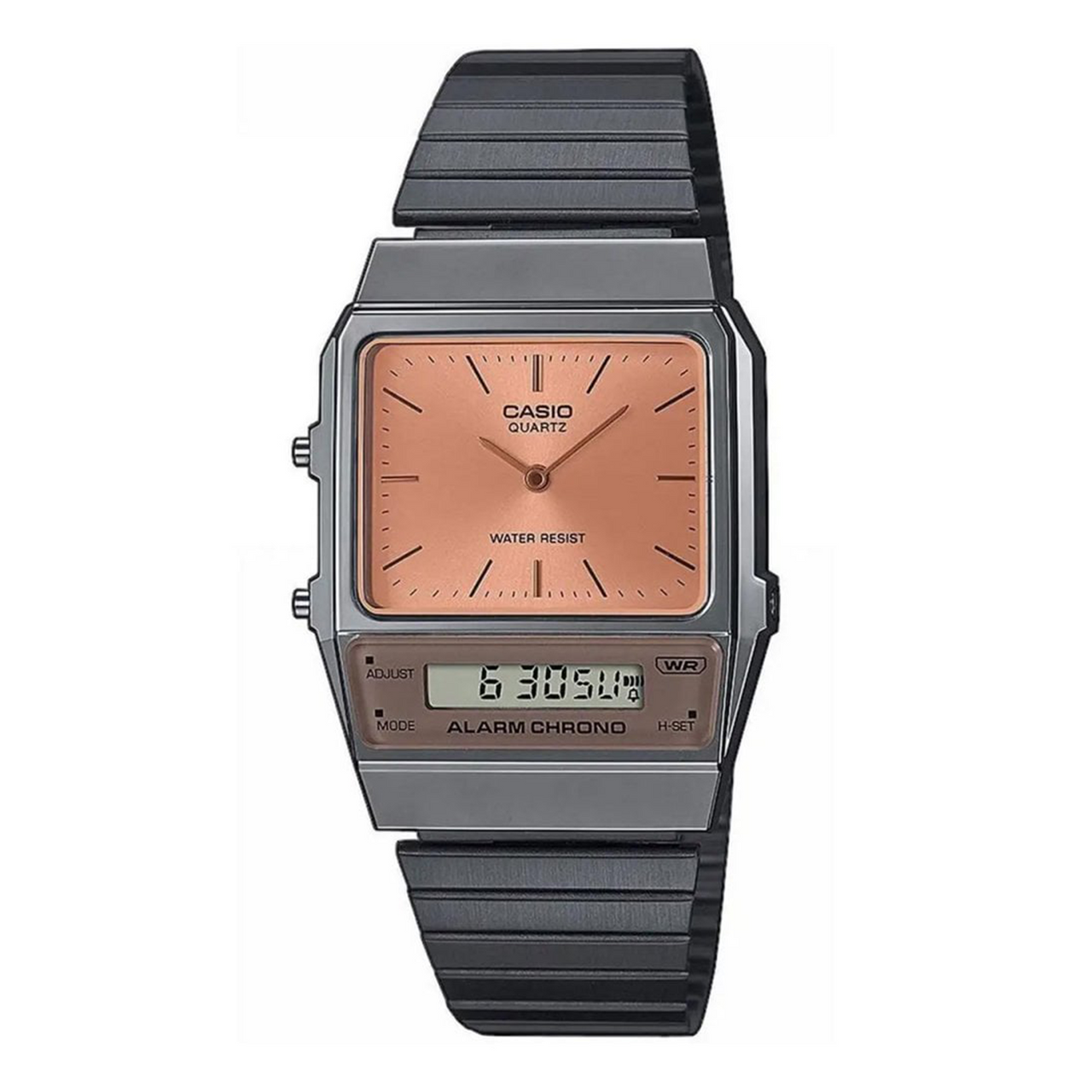 Casio Watch Vintage IP Grey Dual Time Steel Flat Link