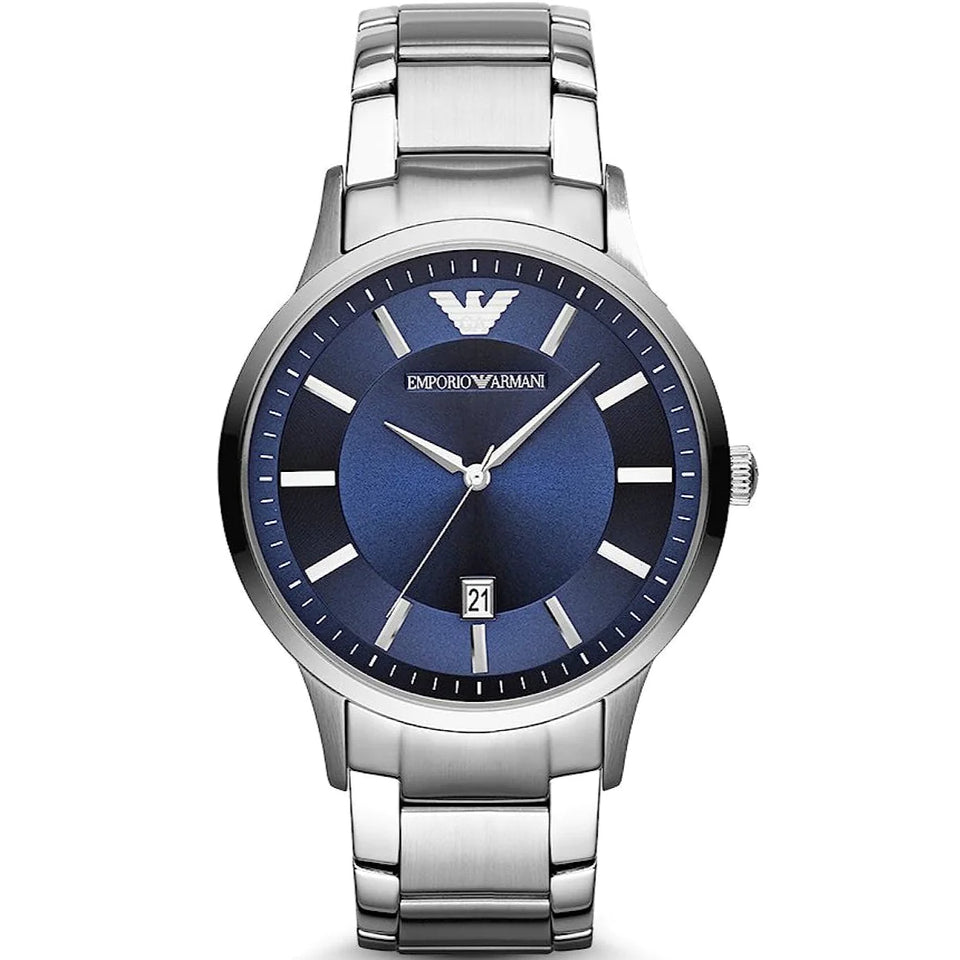 EMPORIO ARMANI AR11053 Quartz Blue Dial Men's Stainless Steel Watch 43 mm |  Mens watches stainless steel, Stainless steel watch, Emporio armani