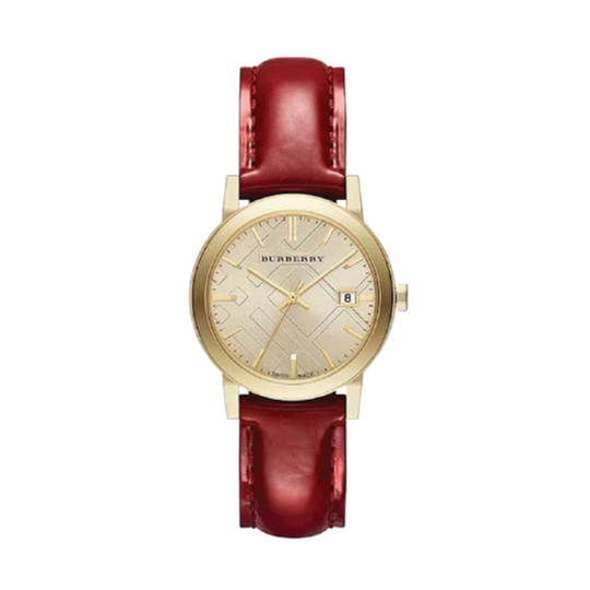 Burnerry red plaid stainless selling steel gold watch BU9111