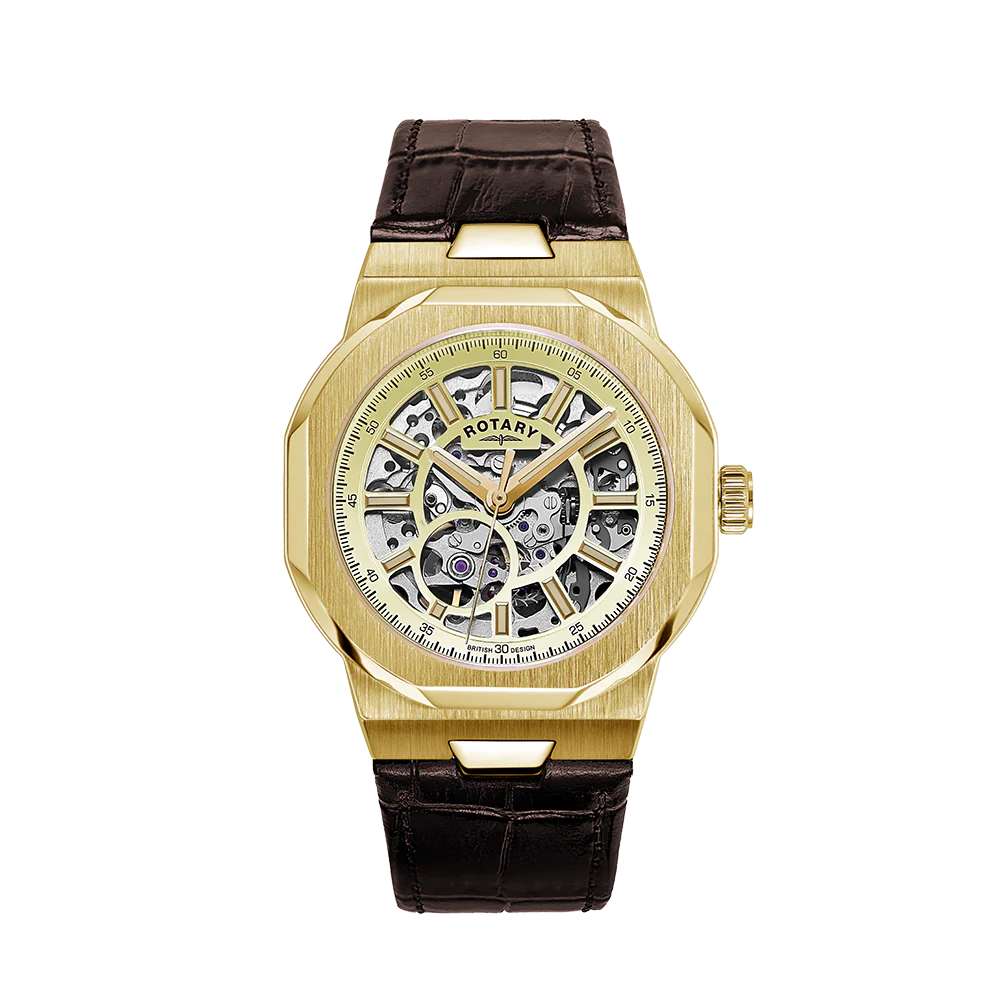 Rotary Skeleton Men's Yellow Gold Watch GS05418/03