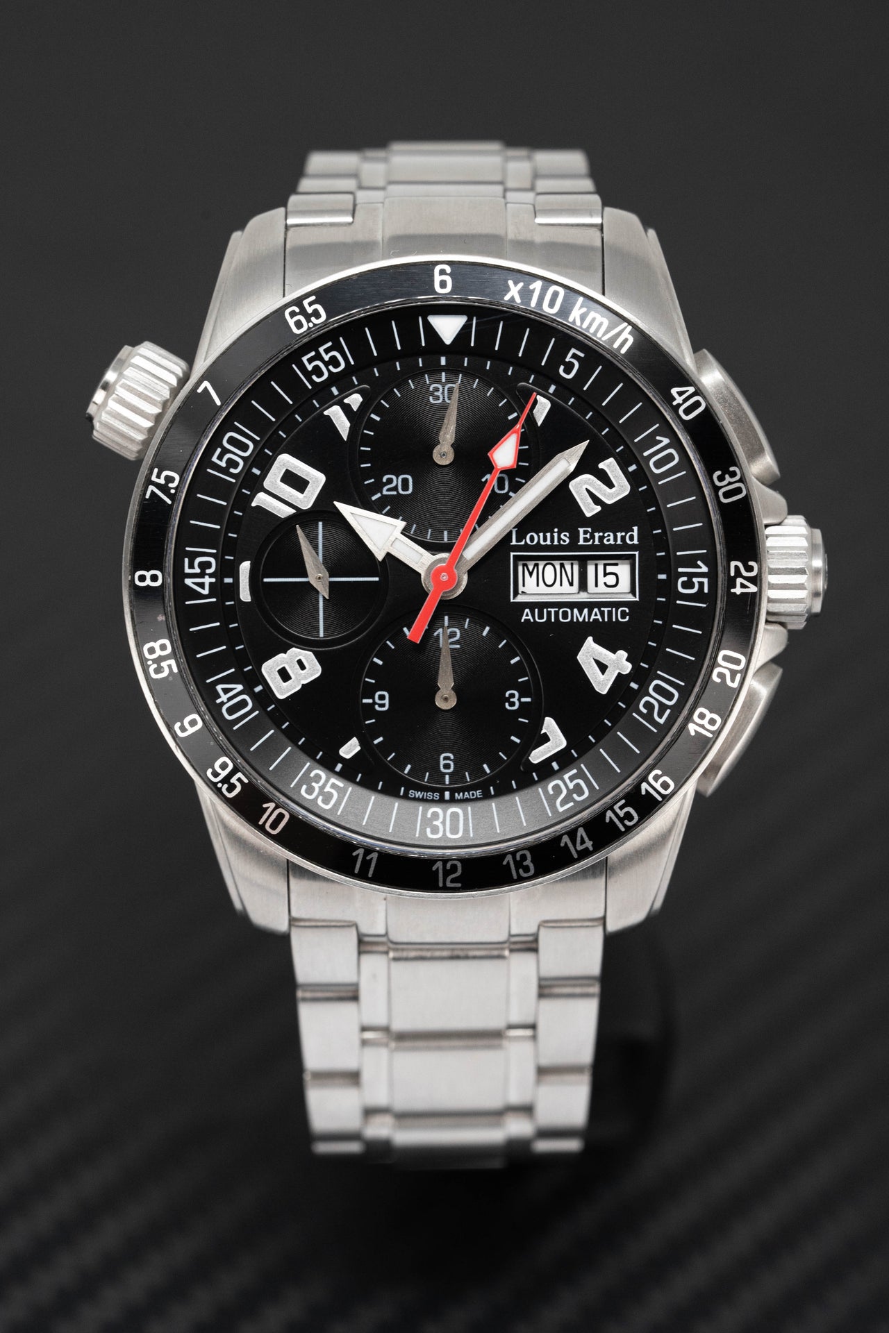 Louis Erard Men's La Sportive Chronograph Grey / Black Dial Black Leather Strap Automatic Watch 78119TS02.BVD72