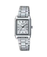 Thumbnail for Casio Ladies' 22mm Rectangular White Stainless Steel Watch