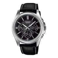 Thumbnail for Casio Chrono 49mm Silver Men's Black Leather Analogue Watch