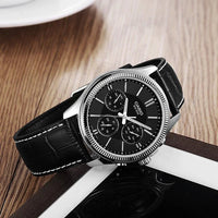 Thumbnail for Casio Chrono 49mm Silver Men's Black Leather Analogue Watch