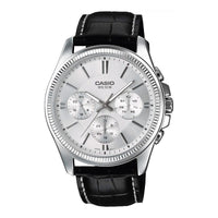 Thumbnail for Casio Chrono 42mm Silver Men's Silver Leather Analogue Watch