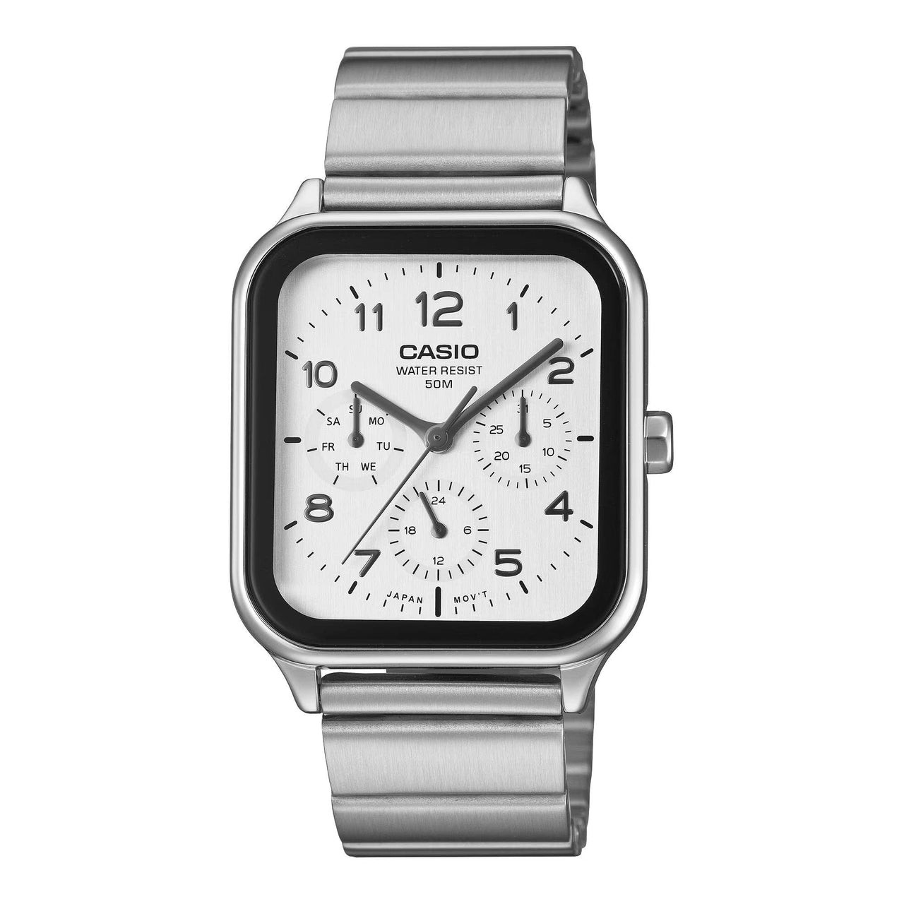 Casio Men's Quartz Multi Dial Watch 34mm Square White Silver