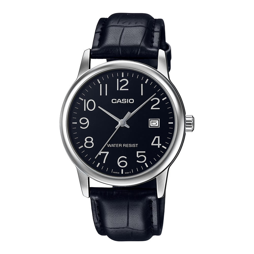 Casio Men's Quartz Date Watch 37mm Black Leather