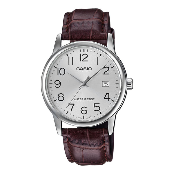 Casio Men's Quartz Date Watch 37mm Silver Brown Leather