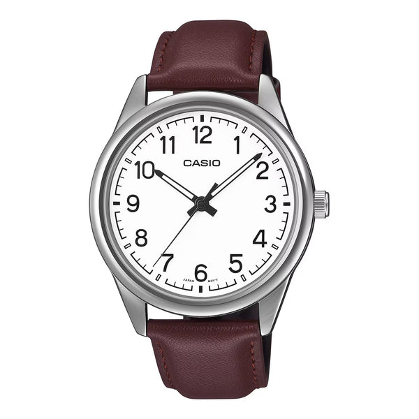 Casio Men's Quartz Watch 40mm Silver Brown Leather