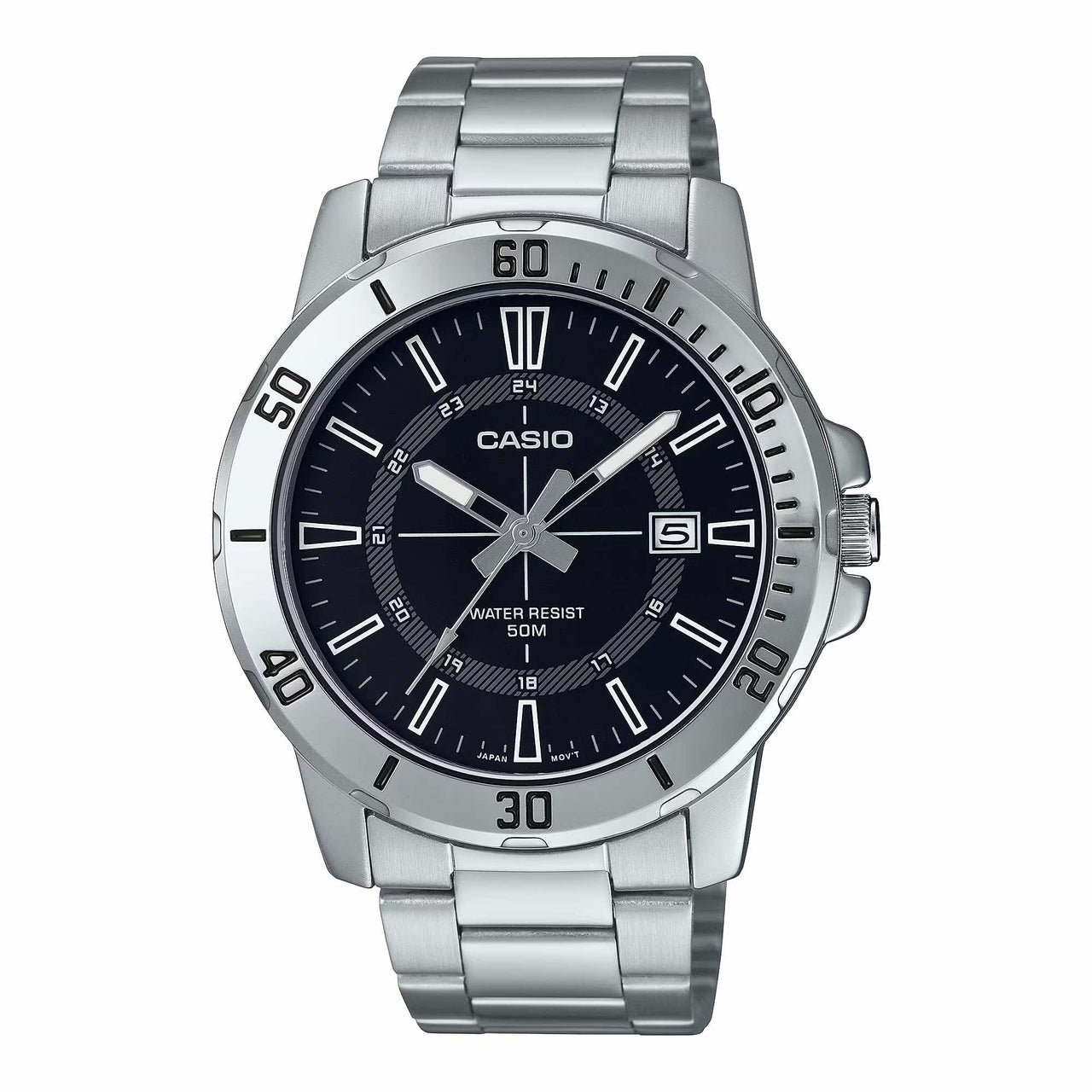 Casio Men's Quartz Date Watch 45mm Sporty Silver Black