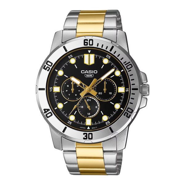 Casio Men's Quartz Day Date Watch 45mm Two-Tone Gold Black