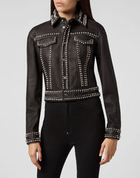 Thumbnail for Philipp Plein Studs Skull Leather Jacket Size S