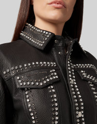 Thumbnail for Philipp Plein Studs Skull Leather Jacket Size S