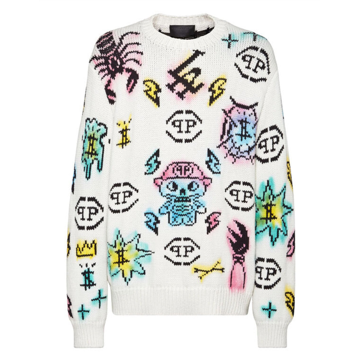 Philipp Plein LS Tattoo Monogram Cotton Pullover Size XXL