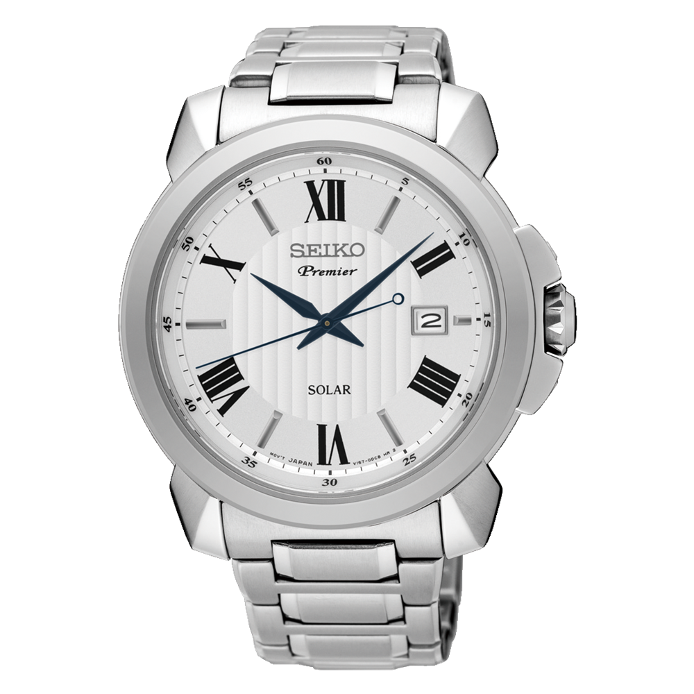 Seiko Premier Solar White Silver Men's Watch SNE453