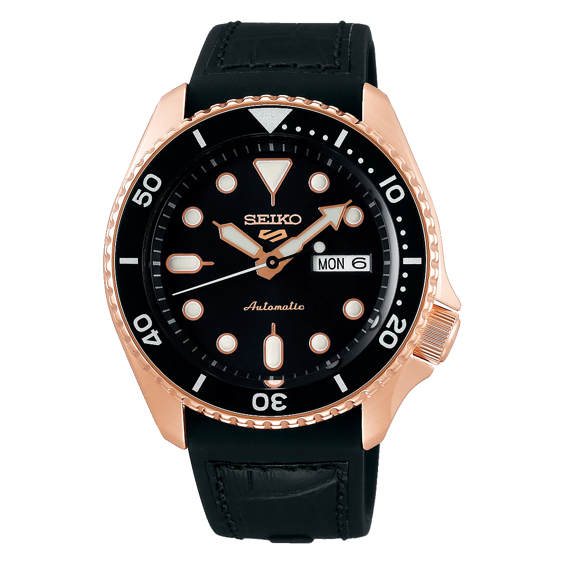 Seiko Men's Watch 5 Sports Black Rose Gold Automatic