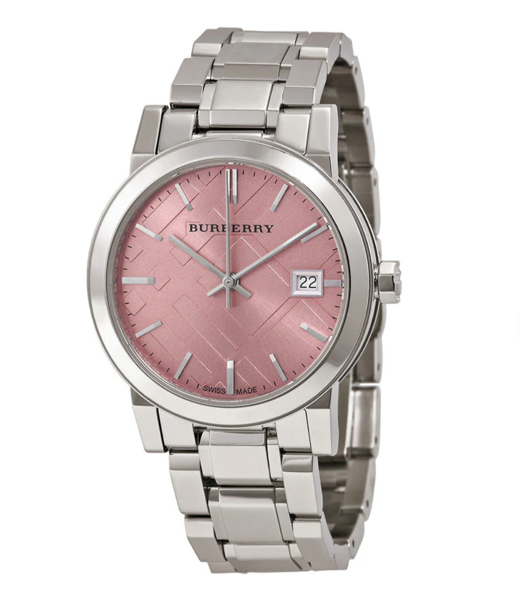 Burberry Ladies Watch Check Stamped 34mm Pink BU9124 Watches Crystals