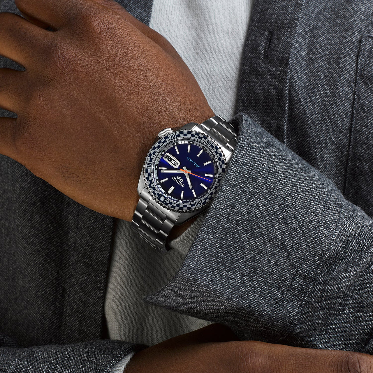 Seiko Men's Watch 5 Sports Petrol Blue Checker Flag Special Edition