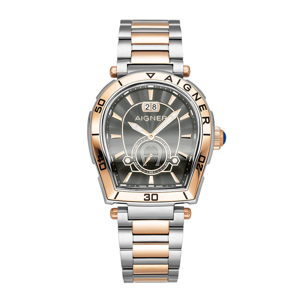 Aigner Trapani 42mm Black Two-Tone Rose Gold SS Men's Watch