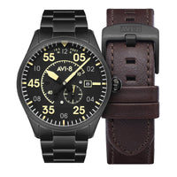 Thumbnail for Analogue Watch - AVI-8 Midnight Chrome Yellow Spitfire Automatic Watch AV-4073-33
