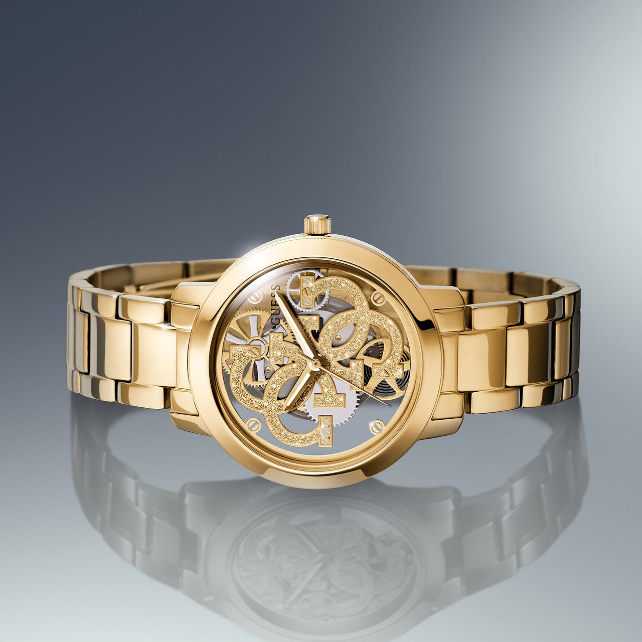 Analogue Watch - Guess GW0300L2 Ladies Quattro Clear Gold Watch