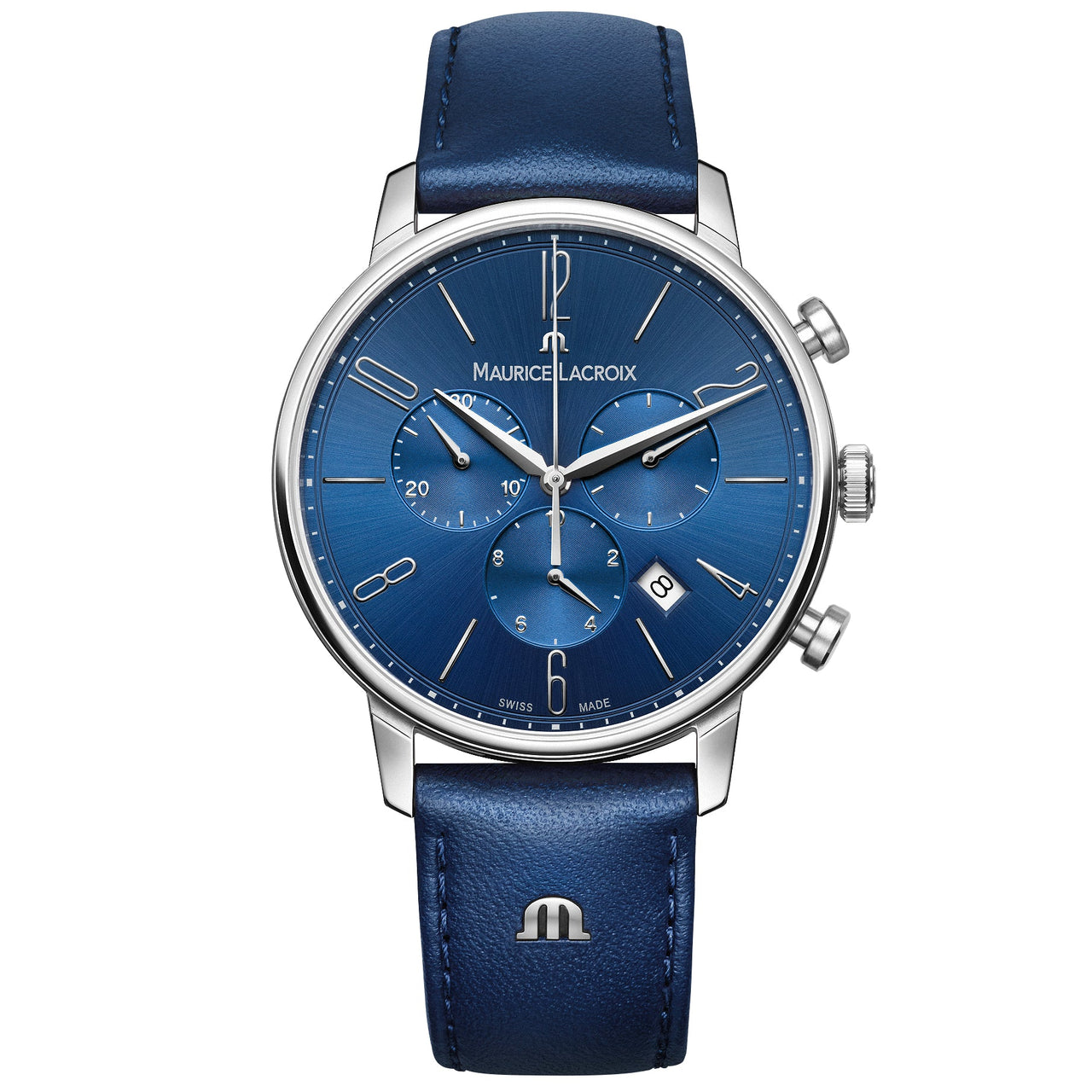 Analogue Watch - Maurice Lacroix Men's Blue Eliros Chronograph Leather Watch EL1098-SS001-420-4