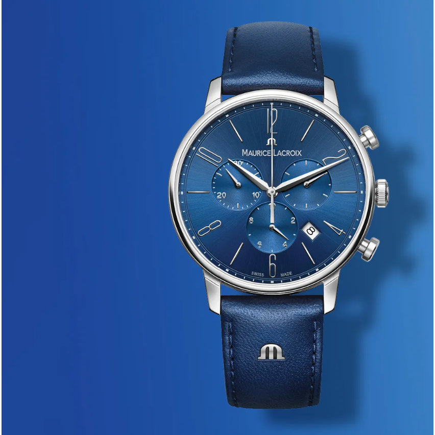 Analogue Watch - Maurice Lacroix Men's Blue Eliros Chronograph Leather Watch EL1098-SS001-420-4