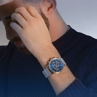 Thumbnail for Analogue Watch - Maurice Lacroix Men's Blue Eliros Chronograph Mesh Watch EL1098-SS006-420-1