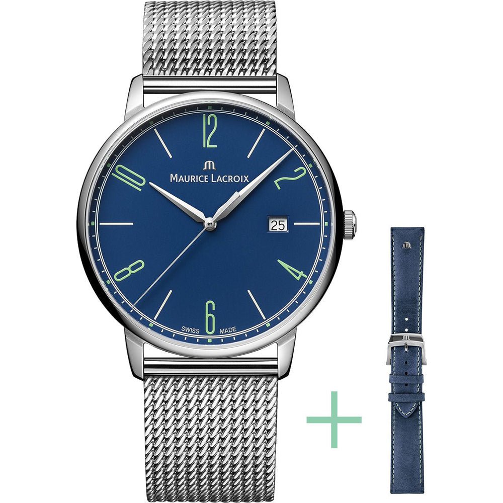 Analogue Watch - Maurice Lacroix Men's Blue Eliros Date Quartz  Watch EL1118-SS00E-420-C