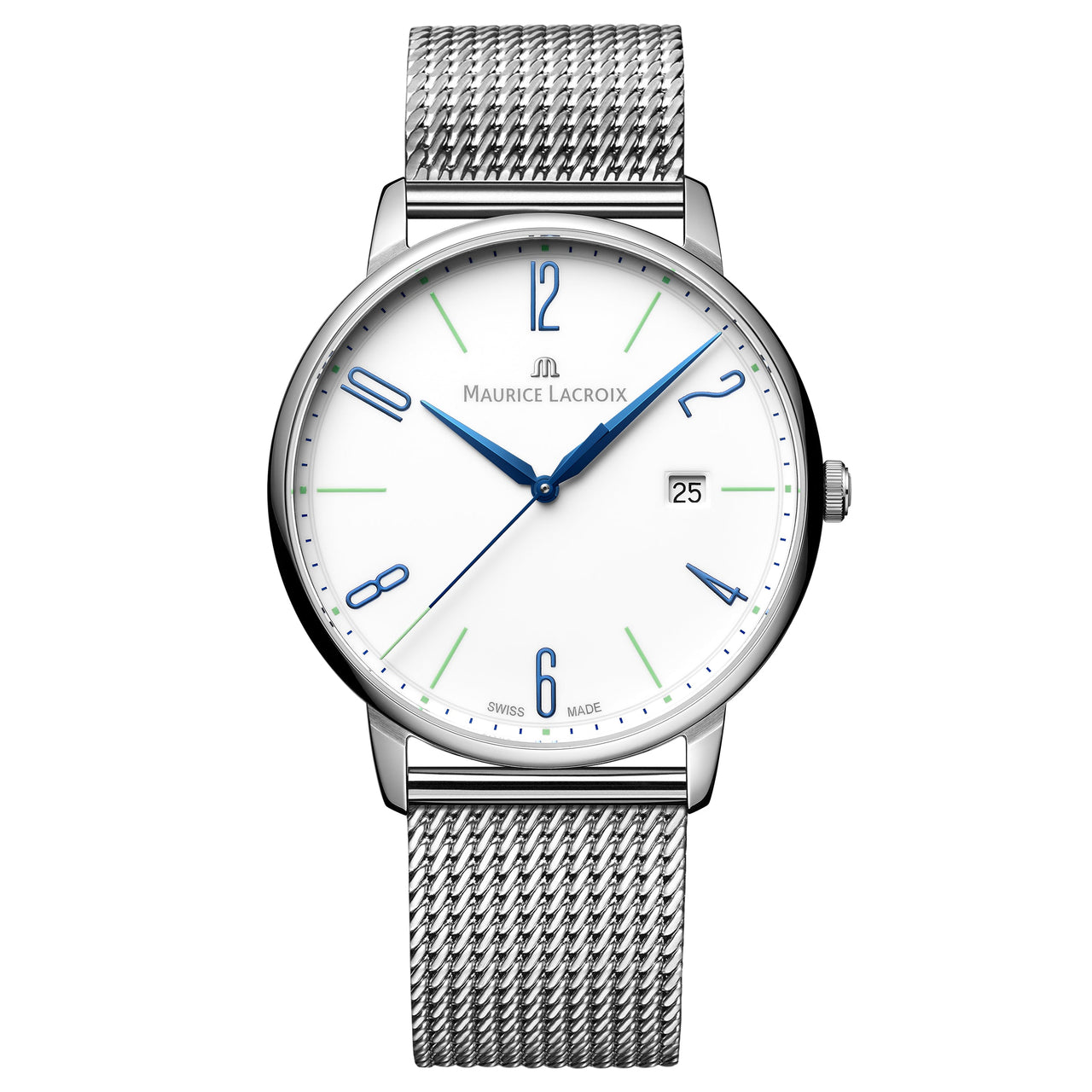 Analogue Watch - Maurice Lacroix Men's White Eliros Date Quartz Mesh Watch EL1118-SS00E-120-C