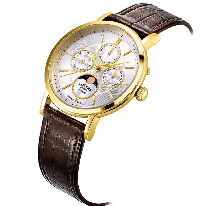 Rotary Windsor Moon Phase Men s Brown Watch GS05428 06 from Watches and Crystals Watches Crystals