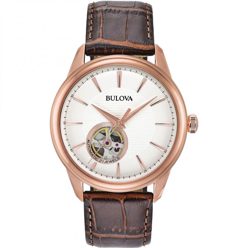 Automatic Watch - Bulova Classic Skeleton Auto Men's Brown Watch 97A133